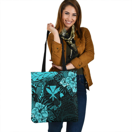 Hawaii Tote Bag Polynesian Turtle Tropical Turquoise