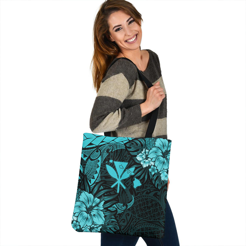 Hawaii Tote Bag Polynesian Turtle Tropical Turquoise