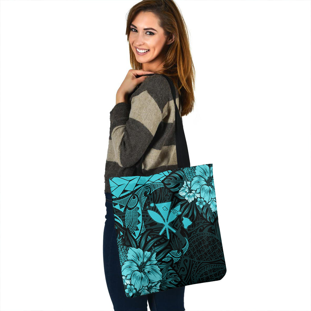 Hawaii Tote Bag Polynesian Turtle Tropical Turquoise