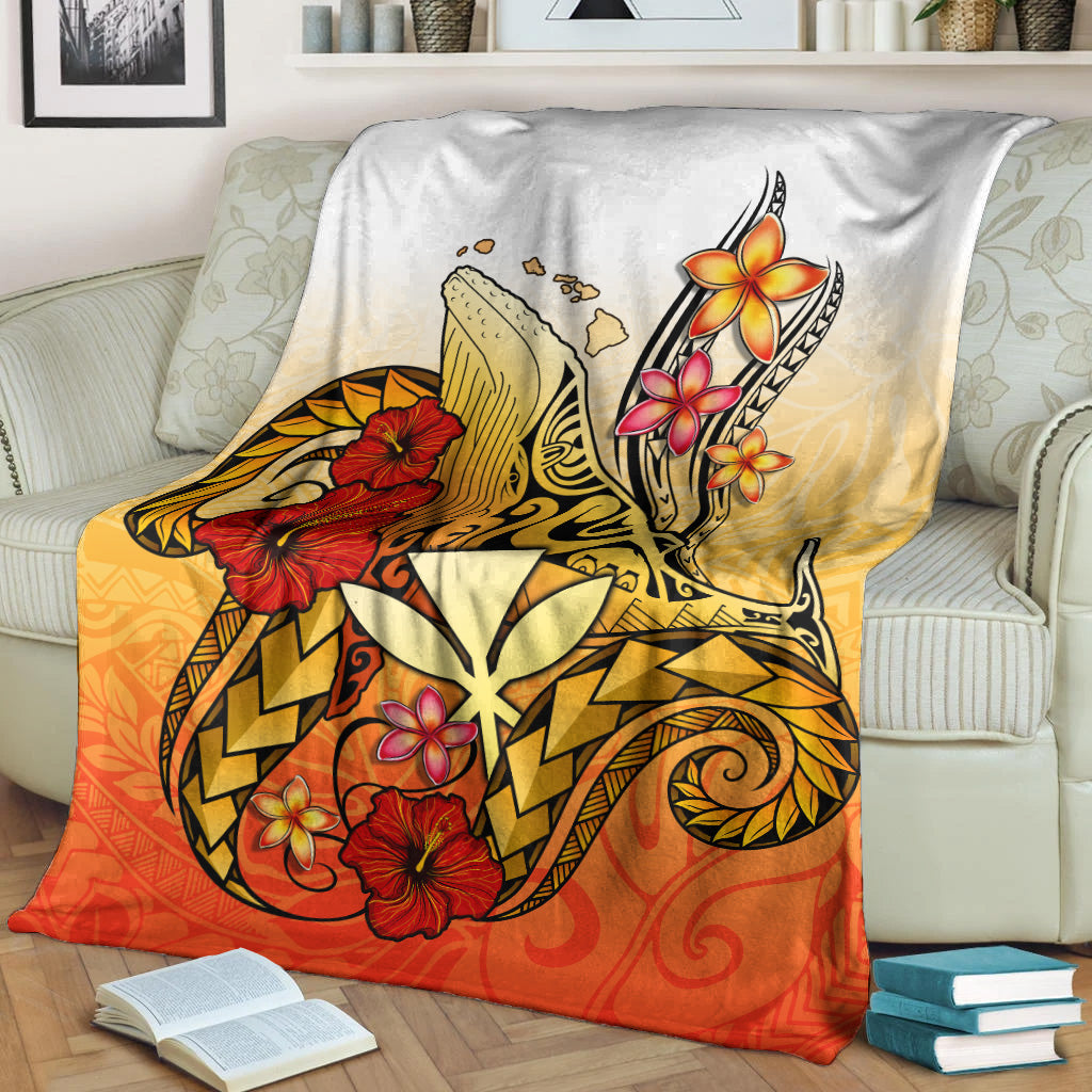 Hawaii Premium Blanket Humpback Whale with Hibiscus Plumeria