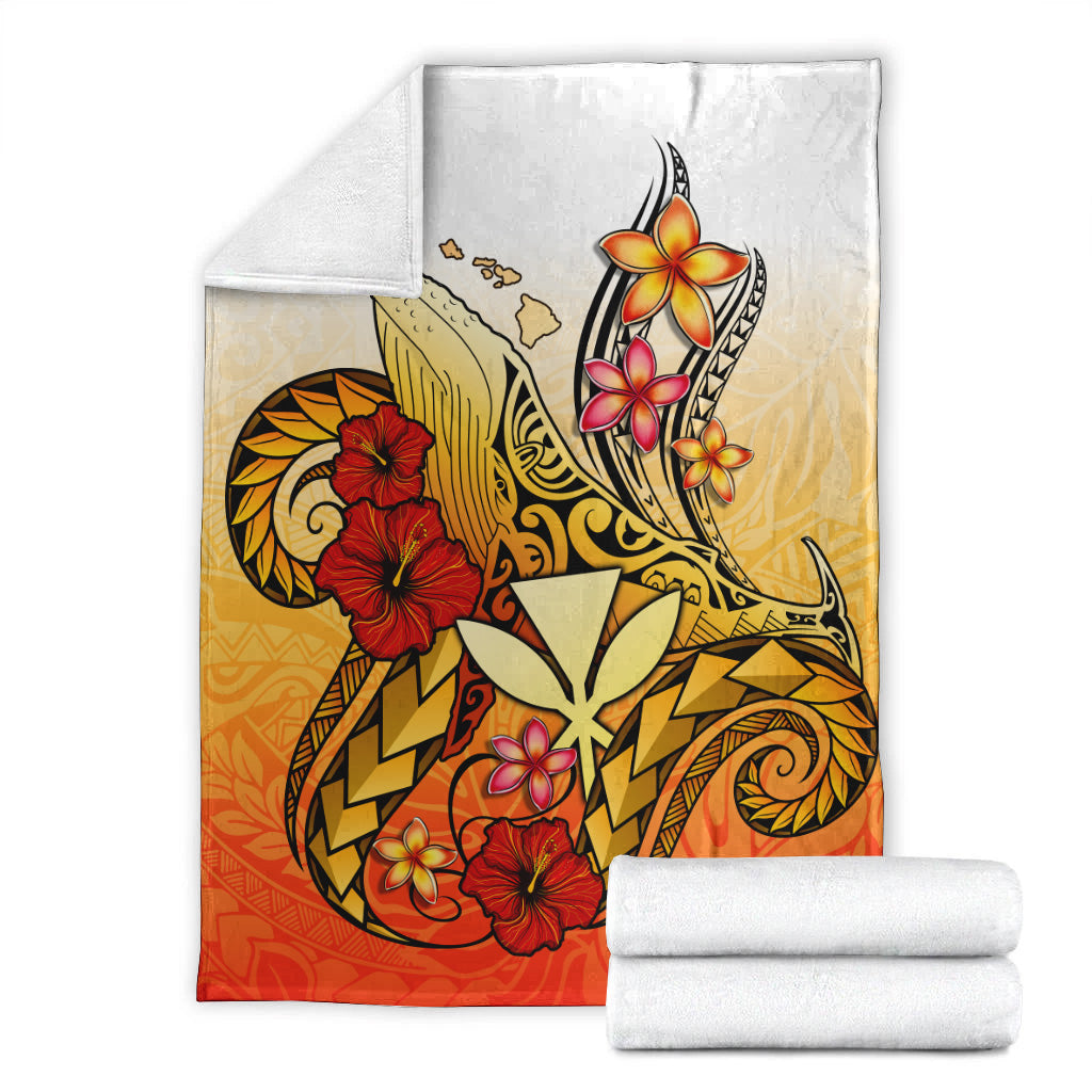 Hawaii Premium Blanket Humpback Whale with Hibiscus Plumeria