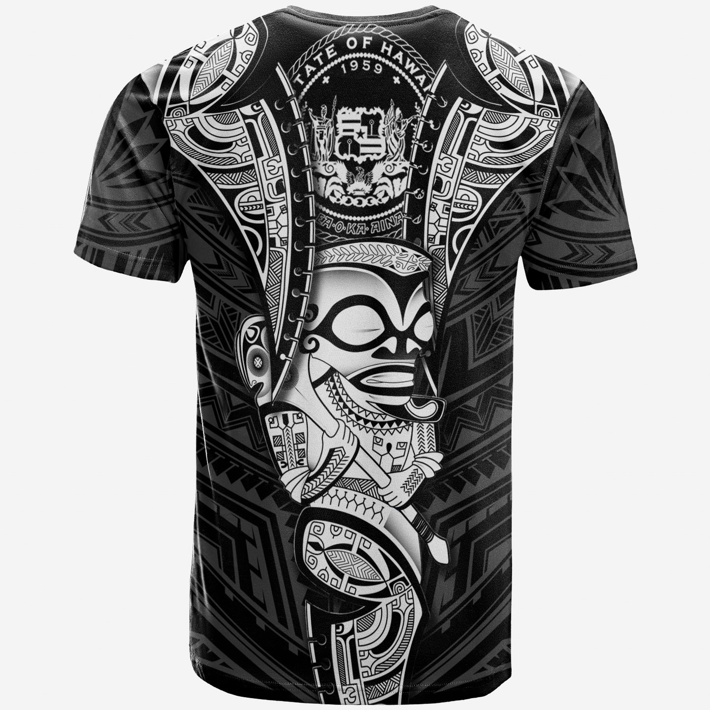 Hawaii Custom Personalized T-Shirt - Polynesian Tiki Warrior Style White
