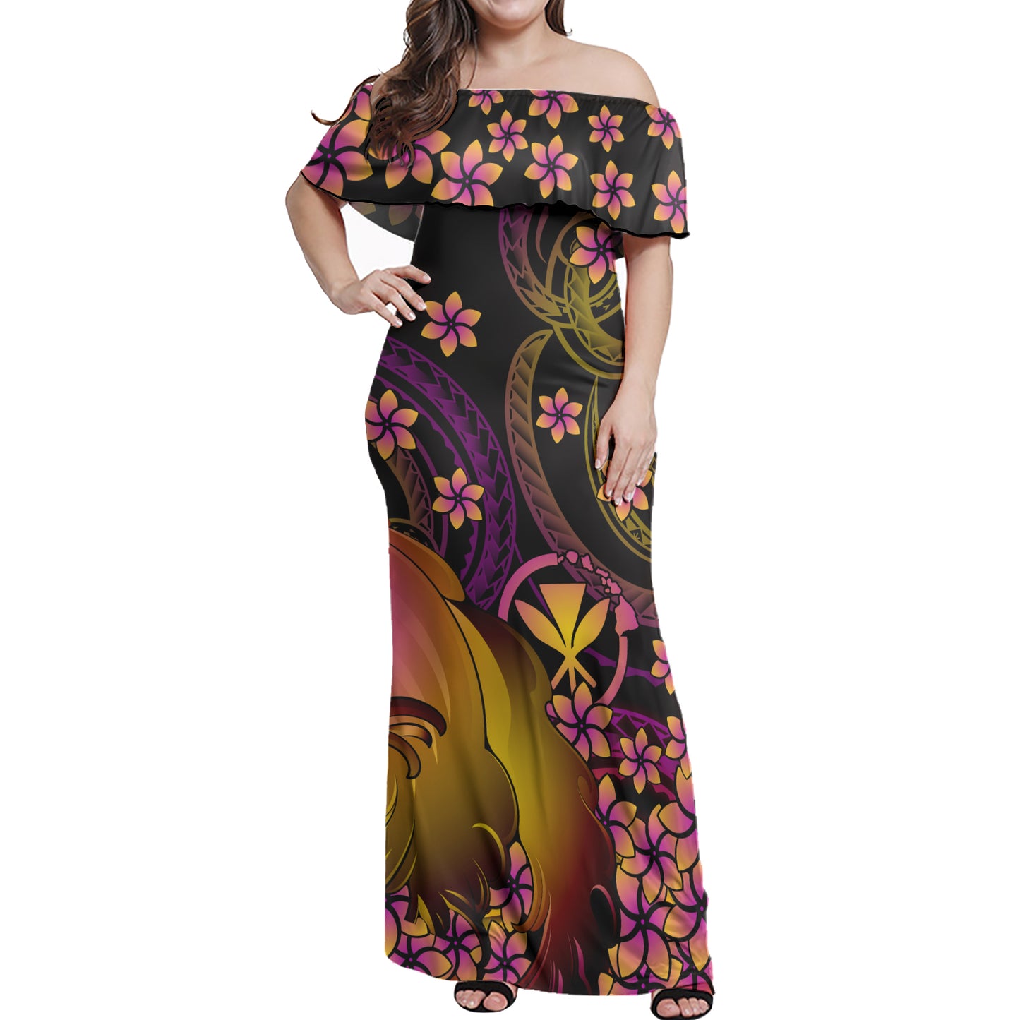 Hawaii Polynesian Pattern Combo Dress And Shirt Plumeria In Wave