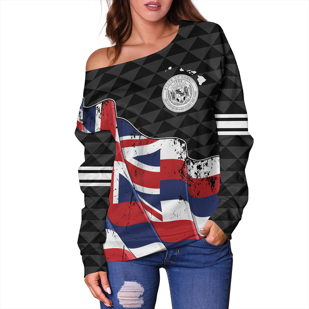 Hawaii Off Shoulder Sweatshirt Flag Alohawaii Kakau Pattern