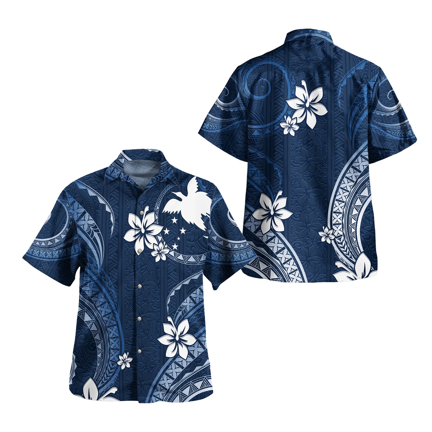 Papua New Guinea Combo Off Shoulder Long Dress And Shirt White Hibiscus Blue Pattern