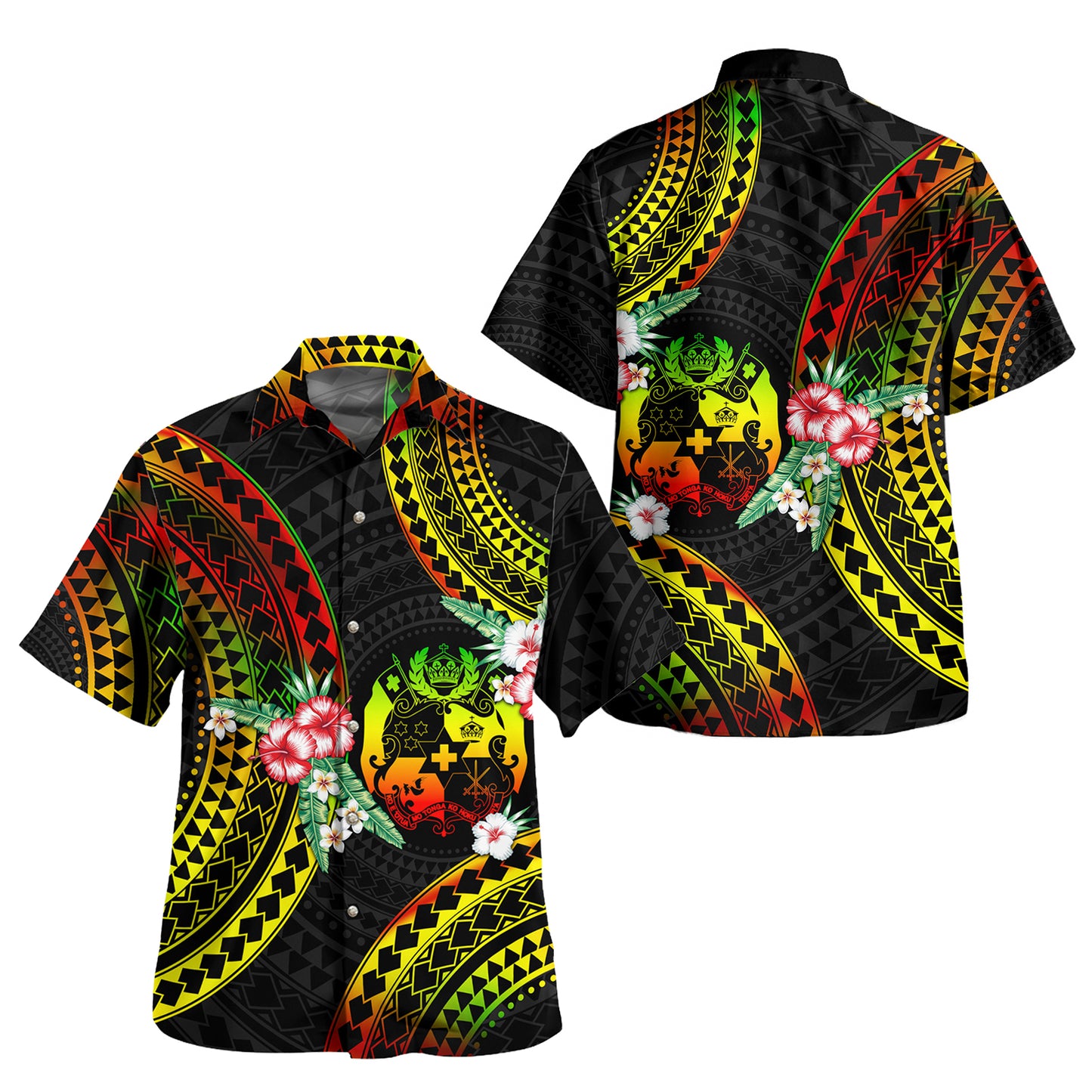 Tonga Combo Off Shoulder Long Dress And Shirt Polynesian Pattern Reggae Color Hibiscus Flowers
