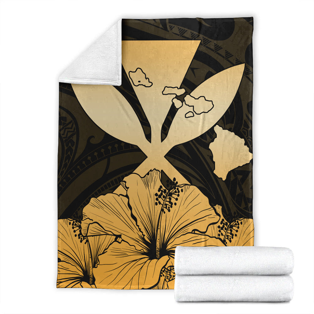 Hawaiian Premium Blanket Kanaka Maoli Hibiscus Polynesian Love Gold