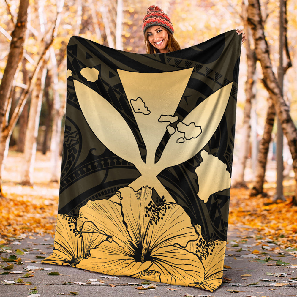 Hawaiian Premium Blanket Kanaka Maoli Hibiscus Polynesian Love Gold