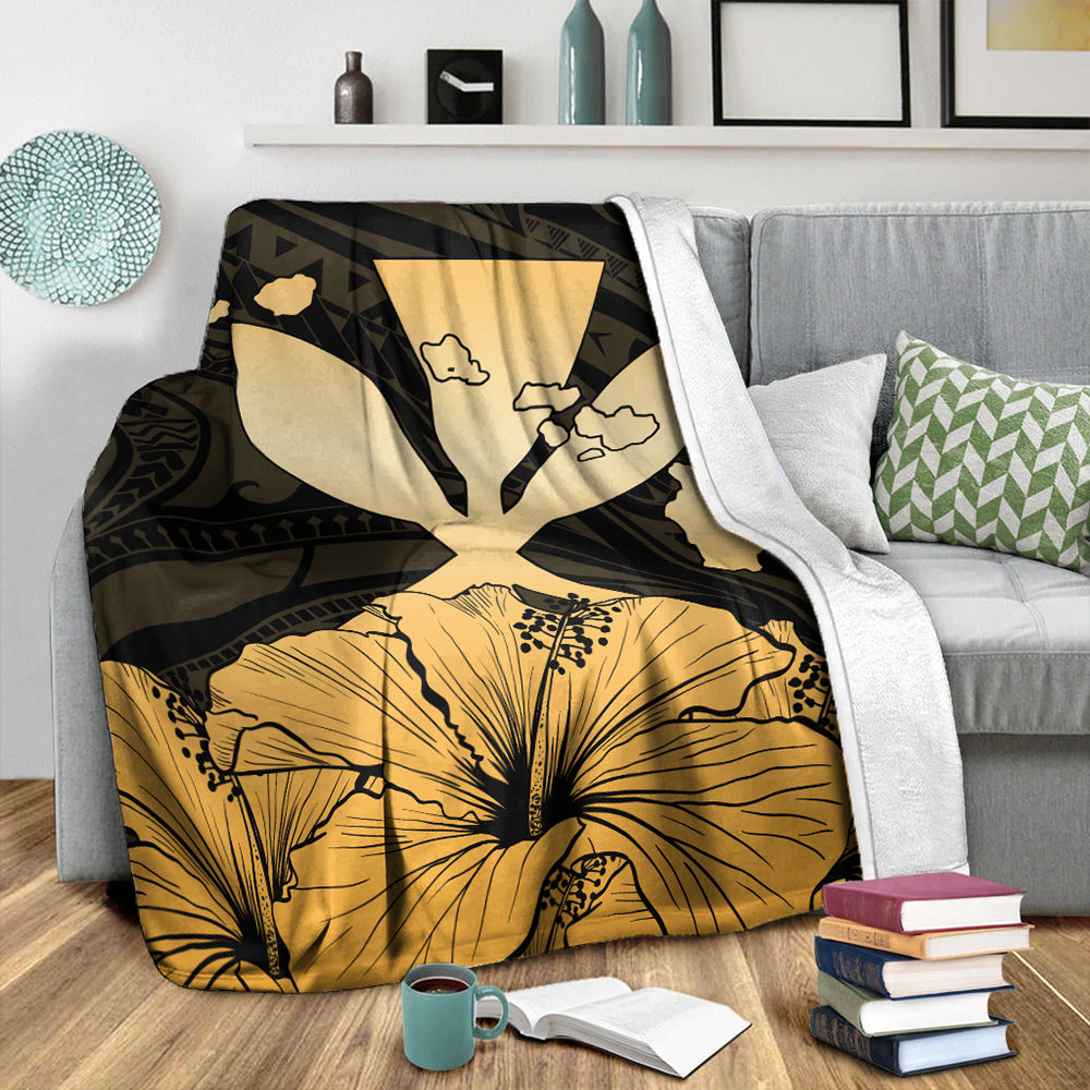 Hawaiian Premium Blanket Kanaka Maoli Hibiscus Polynesian Love Gold