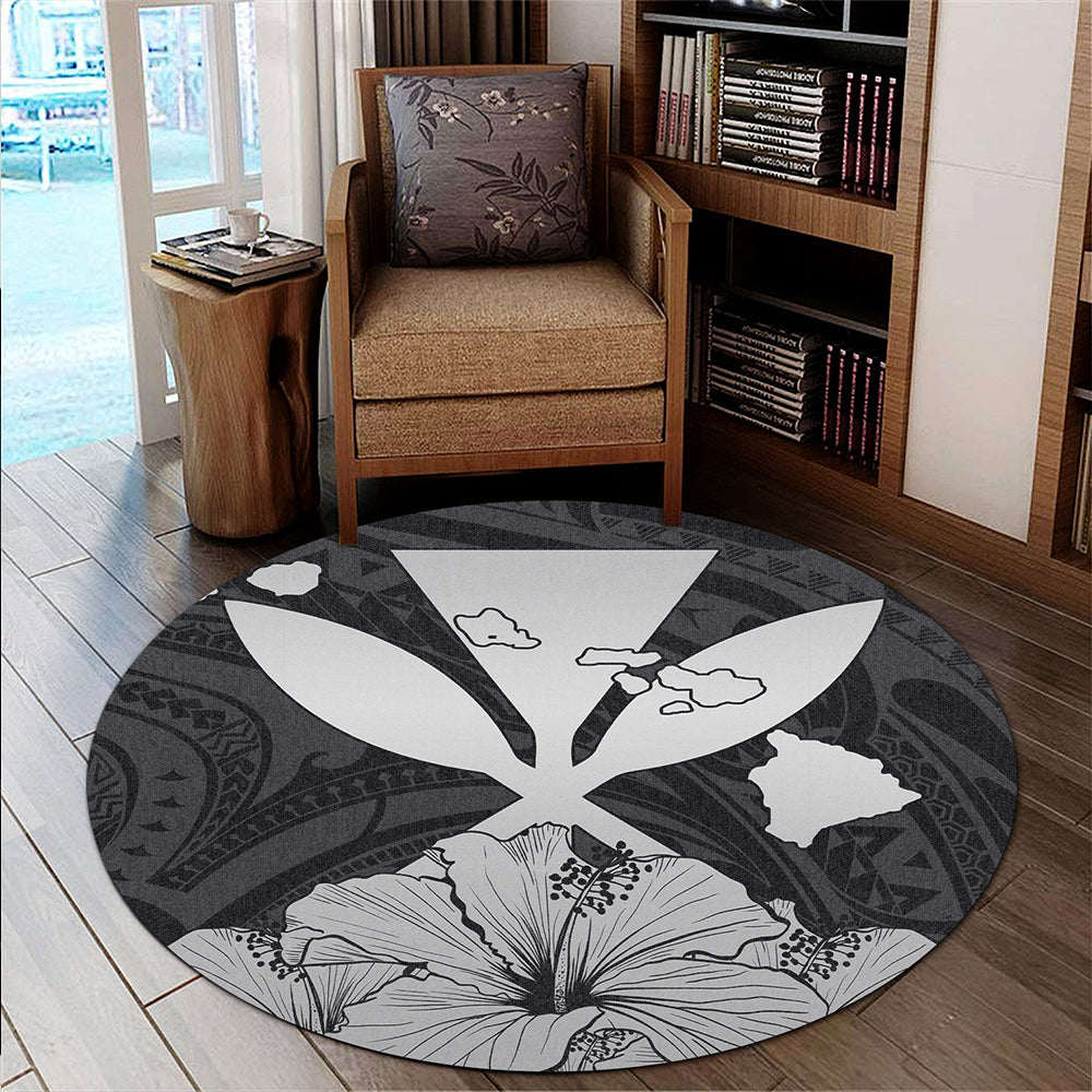 Hawaiian Round Rug Kanaka Maoli Hibiscus Polynesian Love Gray