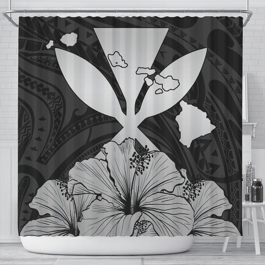 Hawaiian Shower Curtain Kanaka Maoli Hibiscus Polynesian Love Gray
