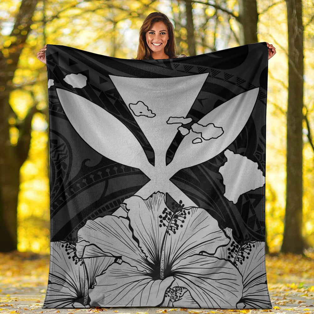 Hawaiian Premium Blanket Kanaka Maoli Hibiscus Polynesian Love Gray
