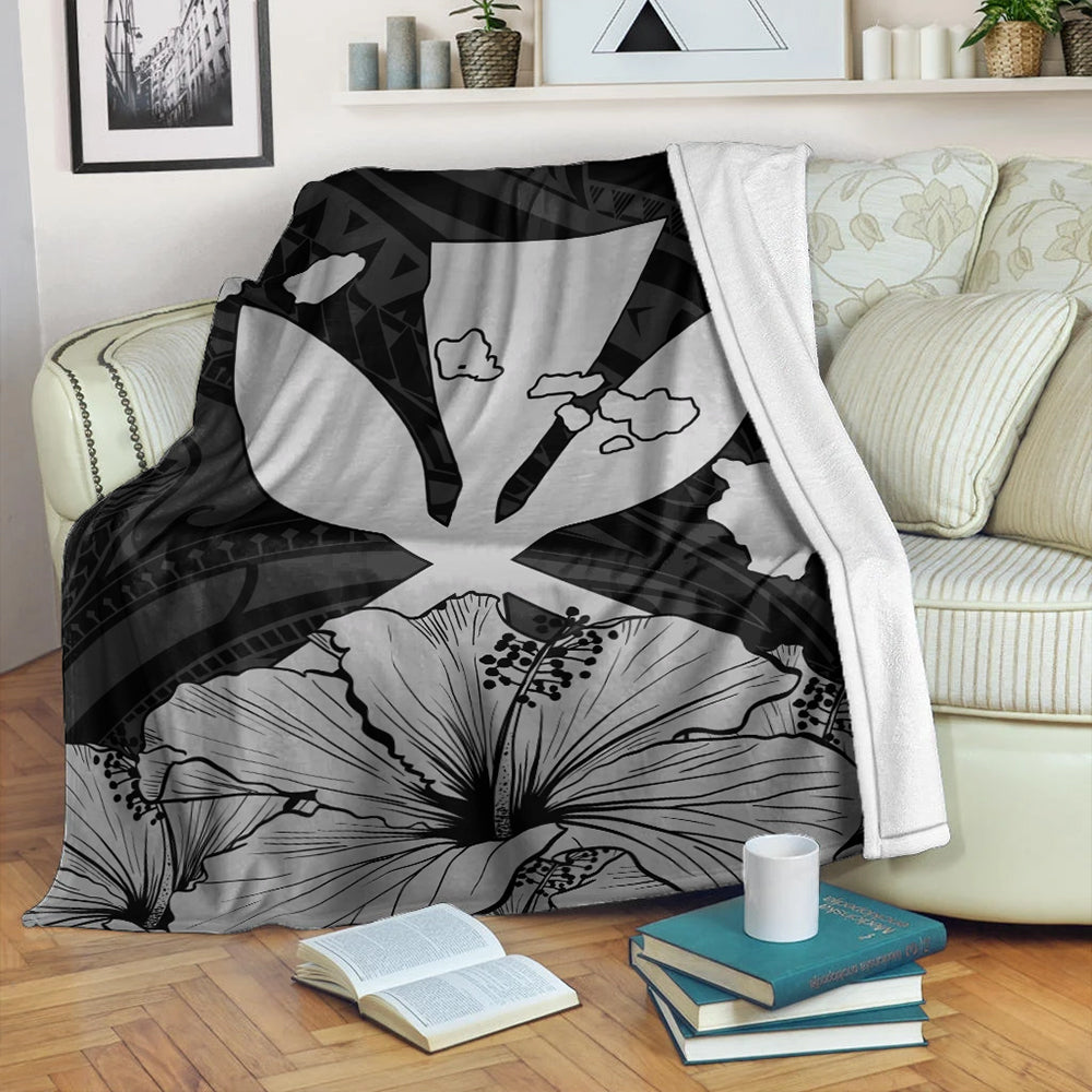 Hawaiian Premium Blanket Kanaka Maoli Hibiscus Polynesian Love Gray