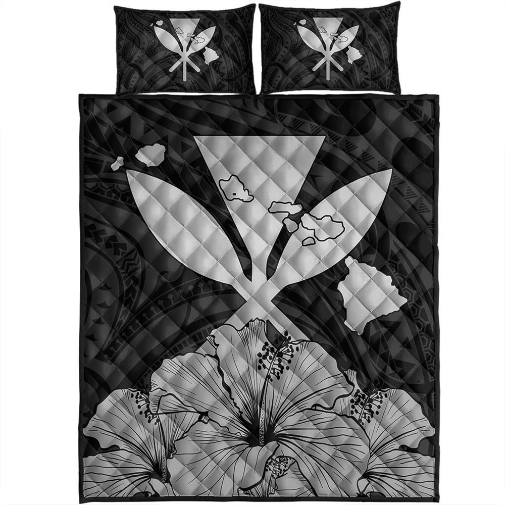 Hawaiian Quilt Bed Set Kanaka Maoli Hibiscus Polynesian Love Gray