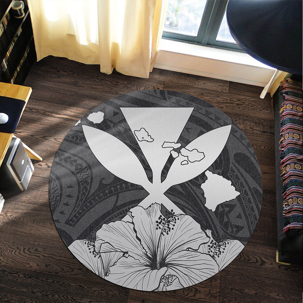 Hawaiian Round Rug Kanaka Maoli Hibiscus Polynesian Love Gray