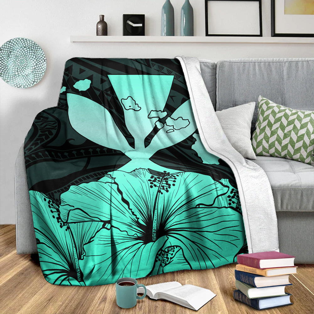 Hawaiian Premium Blanket Kanaka Maoli Hibiscus Polynesian Love Turquoise