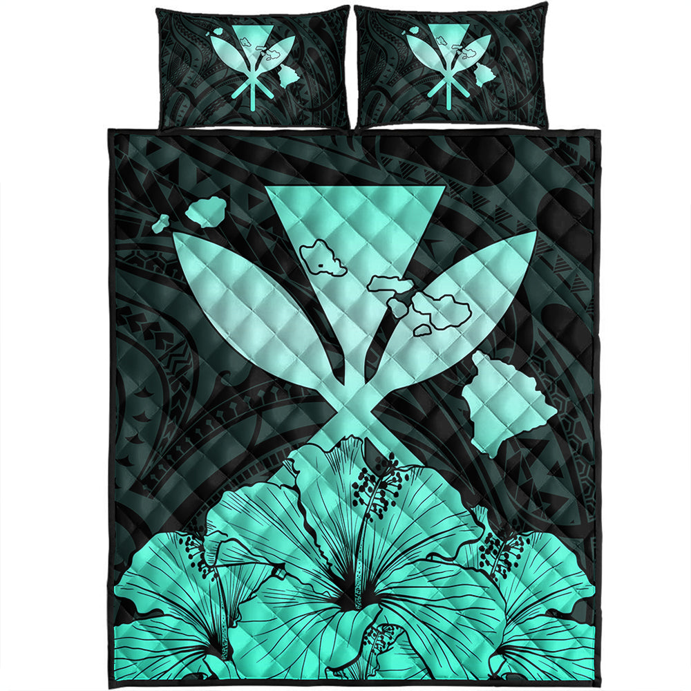 Hawaiian Quilt Bed Set Kanaka Maoli Hibiscus Polynesian Love Turquoise