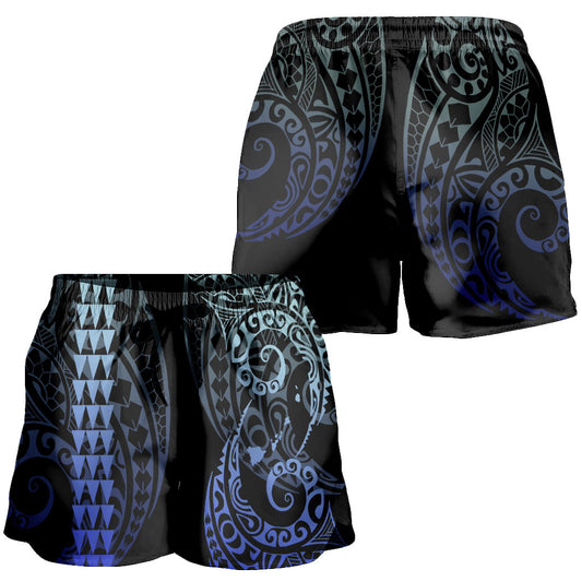 Hawaii Women Shorts Hawaiian Map Kakau Style Blue
