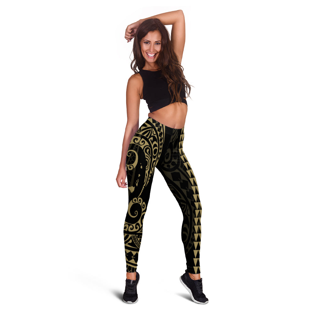 Hawaii Legging Hawaiian Map Kakau Style Gold
