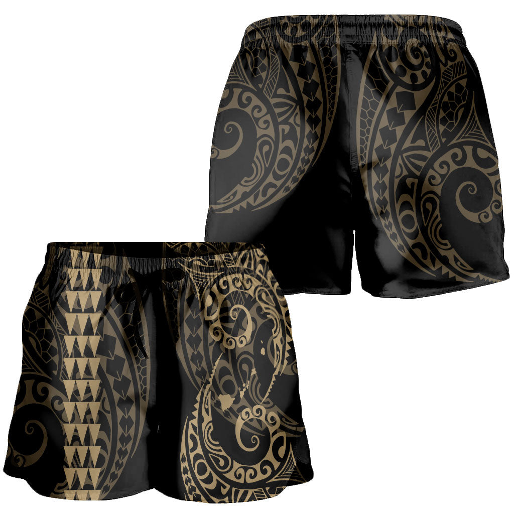 Hawaii Women Shorts Hawaiian Map Kakau Style Golden