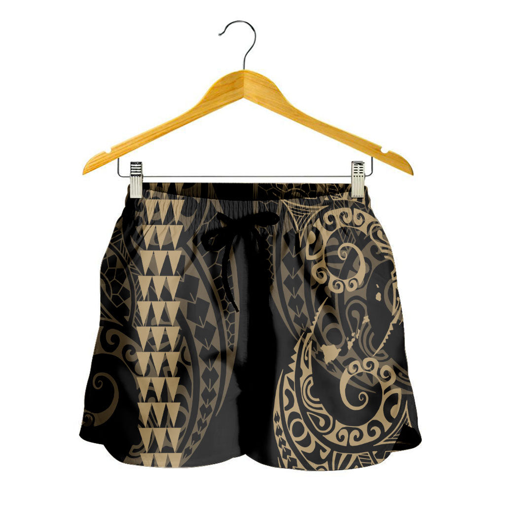 Hawaii Women Shorts Hawaiian Map Kakau Style Golden