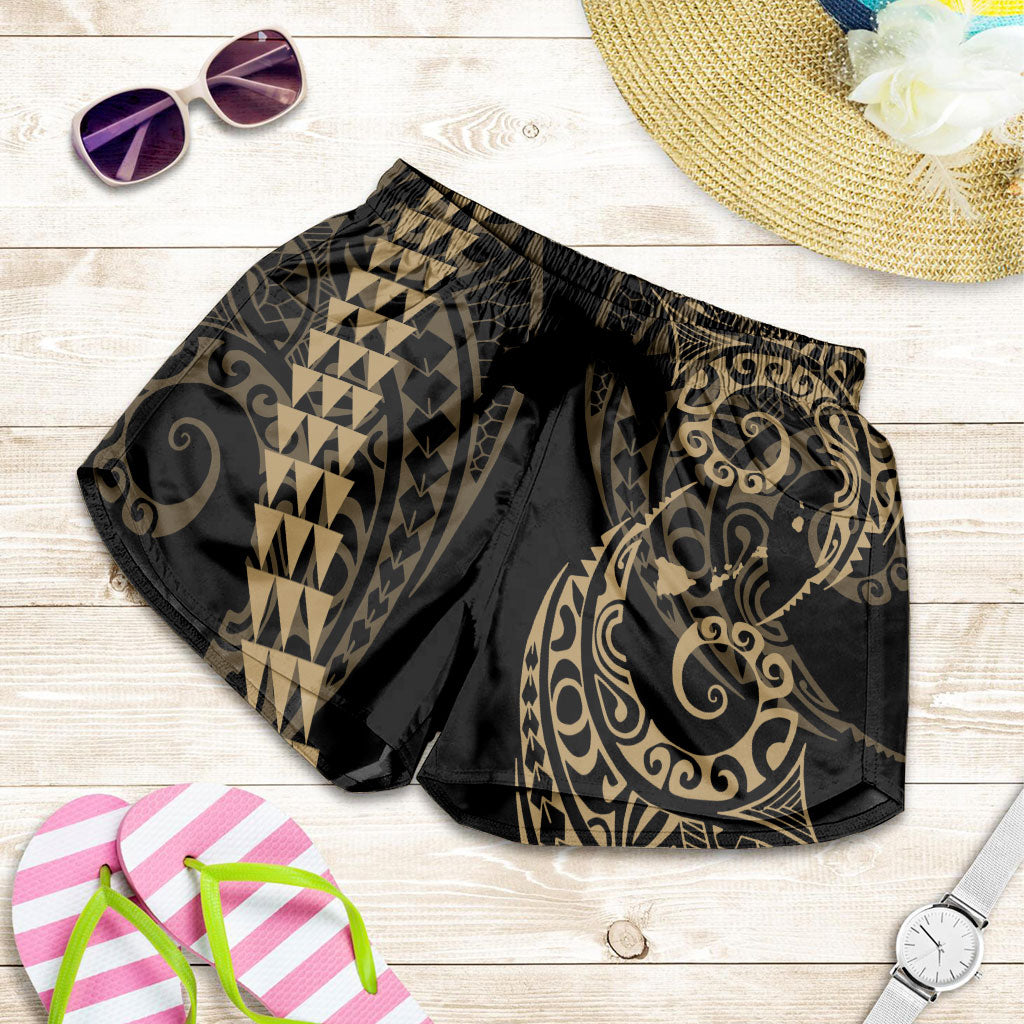 Hawaii Women Shorts Hawaiian Map Kakau Style Golden