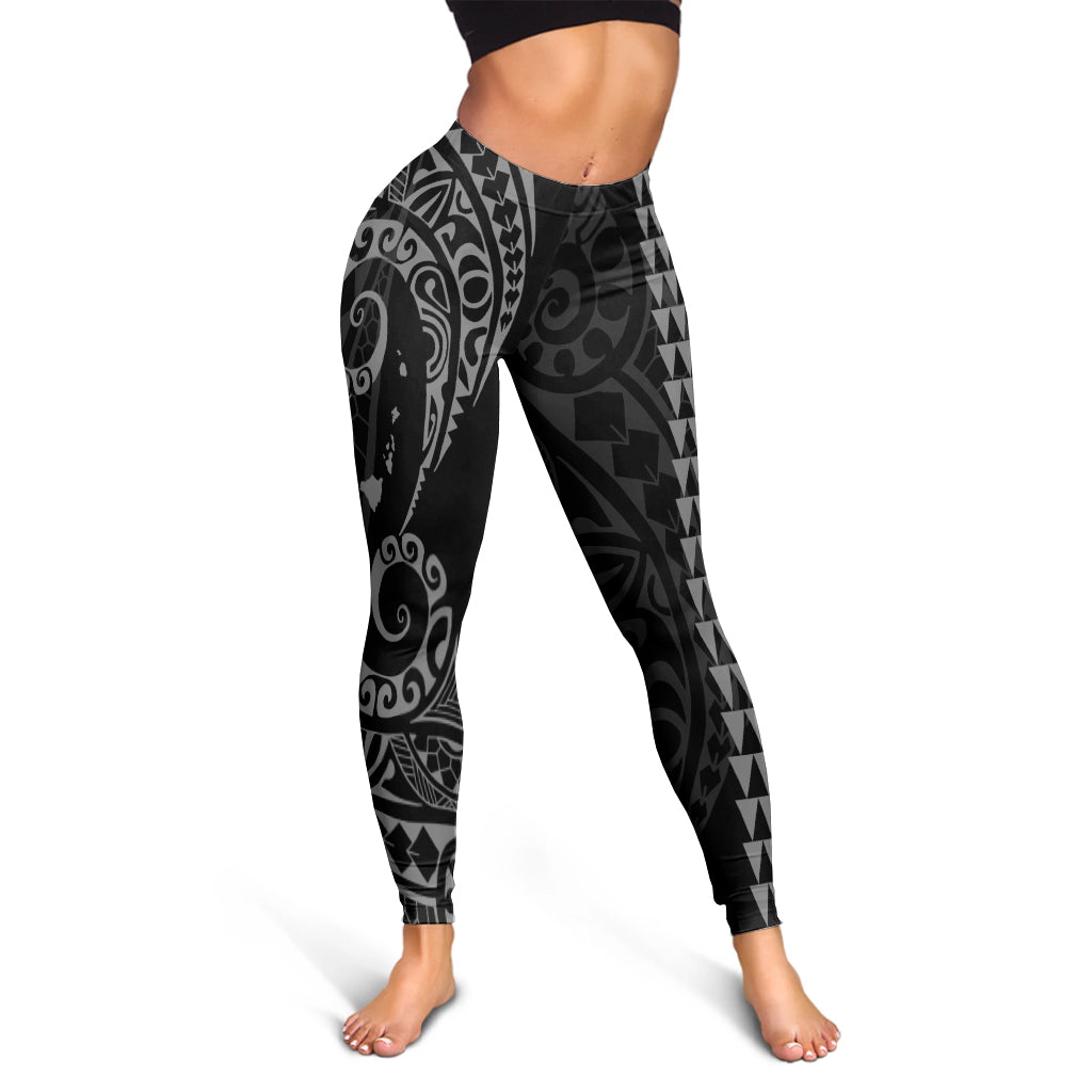 Hawaii Legging Hawaiian Map Kakau Style Grey