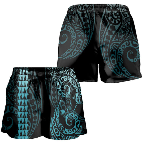 Hawaii Women Shorts Hawaiian Map Kakau Style Turquoise