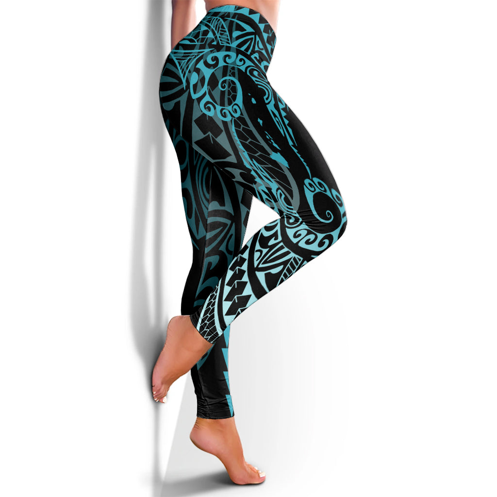 Hawaii Legging Hawaiian Map Kakau Style Turquoise