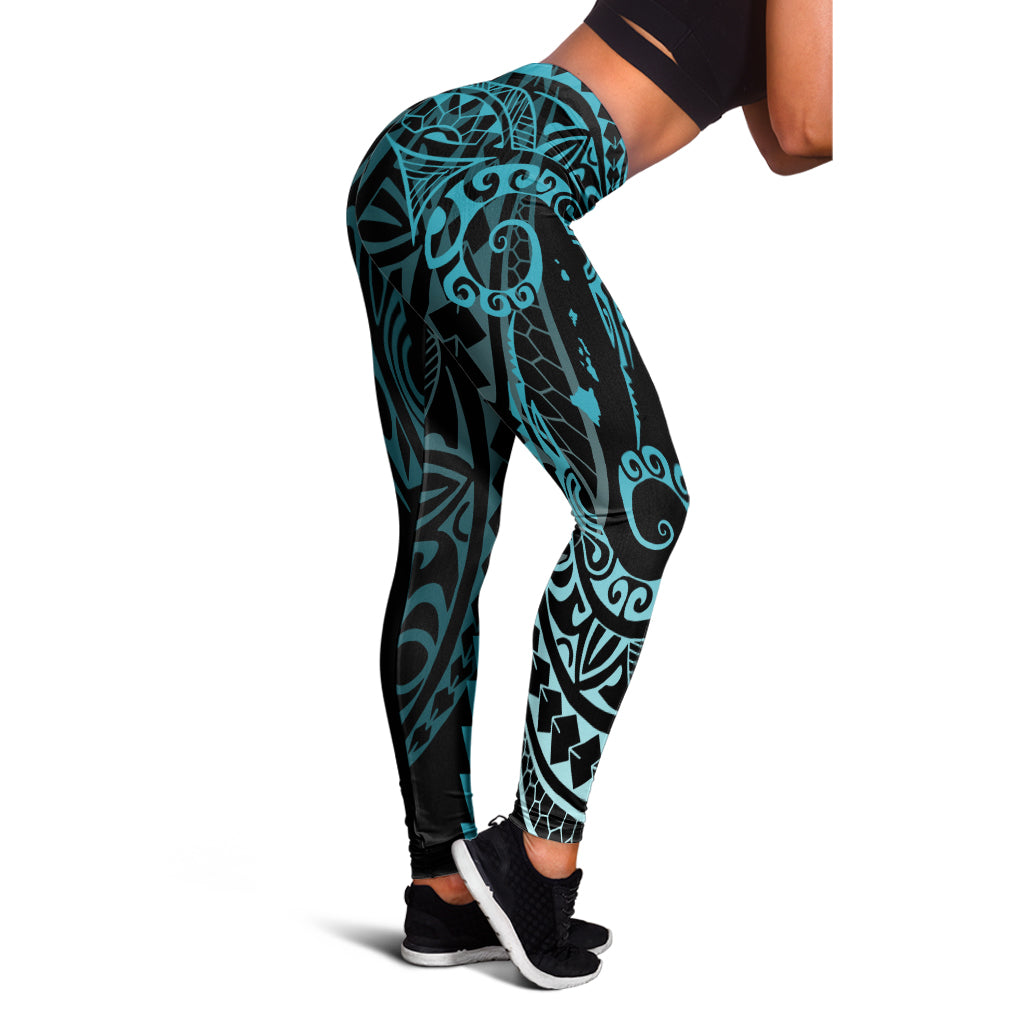 Hawaii Legging Hawaiian Map Kakau Style Turquoise