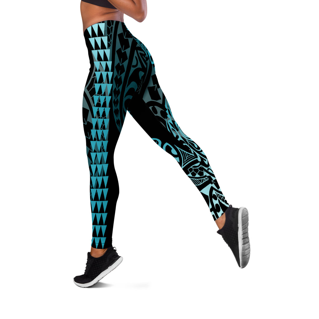Hawaii Legging Hawaiian Map Kakau Style Turquoise
