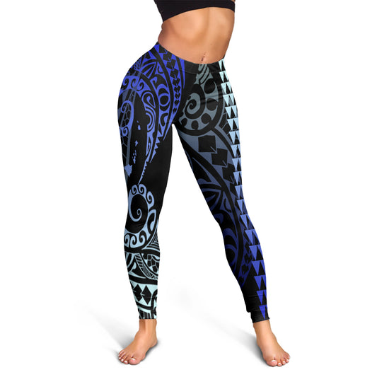 Hawaii Legging Hawaiian Map Kakau Style Blue