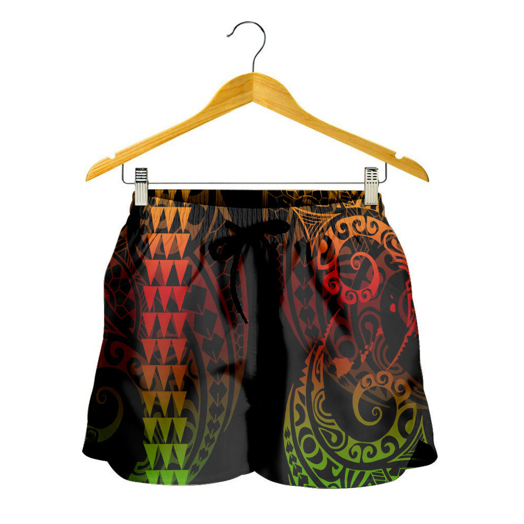 Hawaii Women Shorts Hawaiian Map Kakau Style Reggae