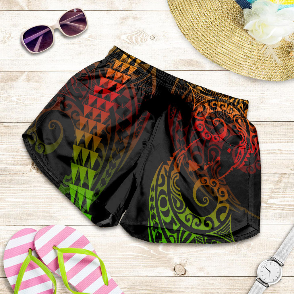 Hawaii Women Shorts Hawaiian Map Kakau Style Reggae