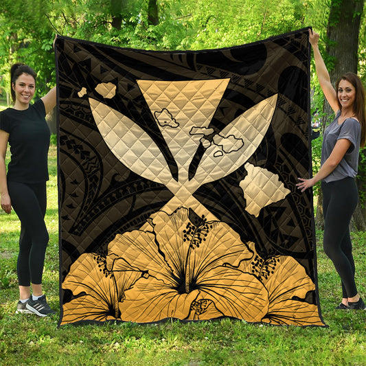 Hawaiian Premium Quilt Kanaka Maoli Hibiscus Polynesian Love Gold