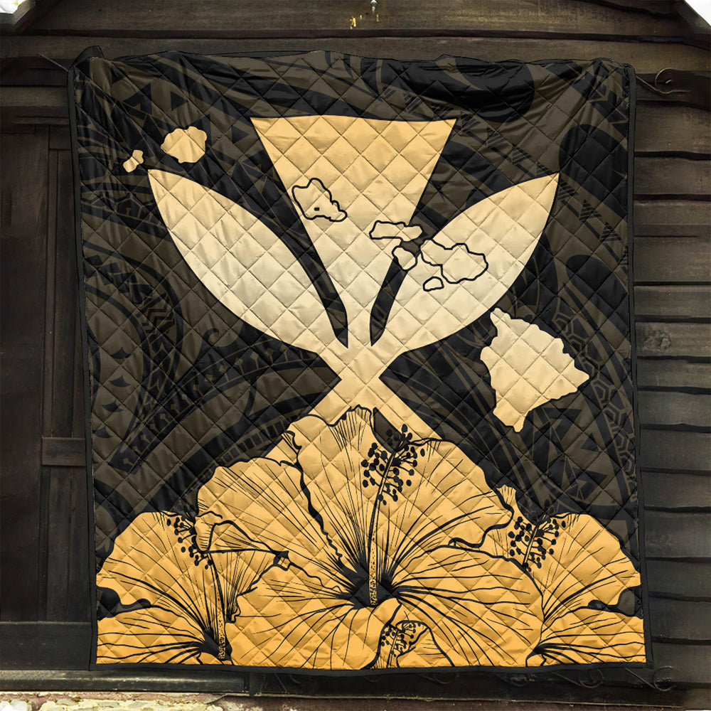 Hawaiian Premium Quilt Kanaka Maoli Hibiscus Polynesian Love Gold