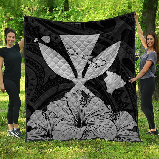 Hawaiian Premium Quilt Kanaka Maoli Hibiscus Polynesian Love Gray