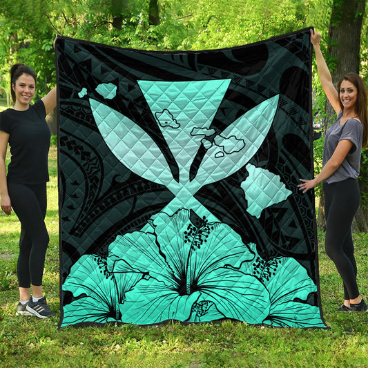 Hawaiian Premium Quilt Kanaka Maoli Hibiscus Polynesian Love Turquoise