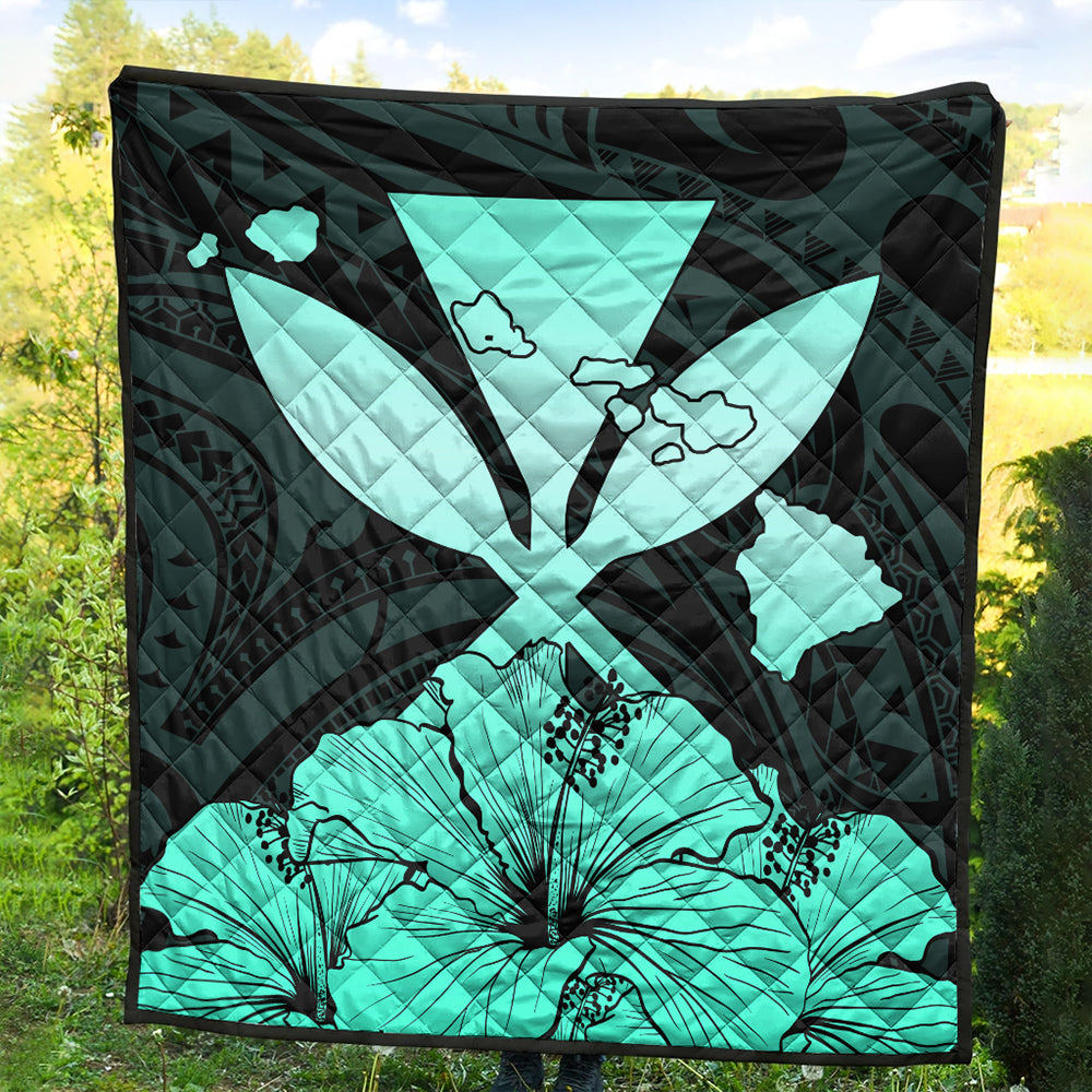 Hawaiian Premium Quilt Kanaka Maoli Hibiscus Polynesian Love Turquoise