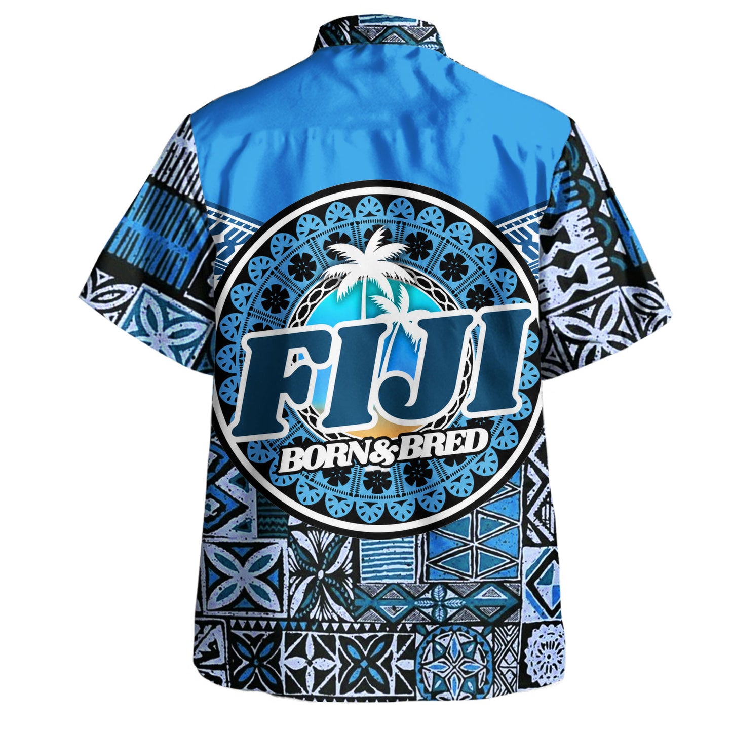 Fiji Hawaiian Shirt Born and Bred Blue Island Mosaic Style