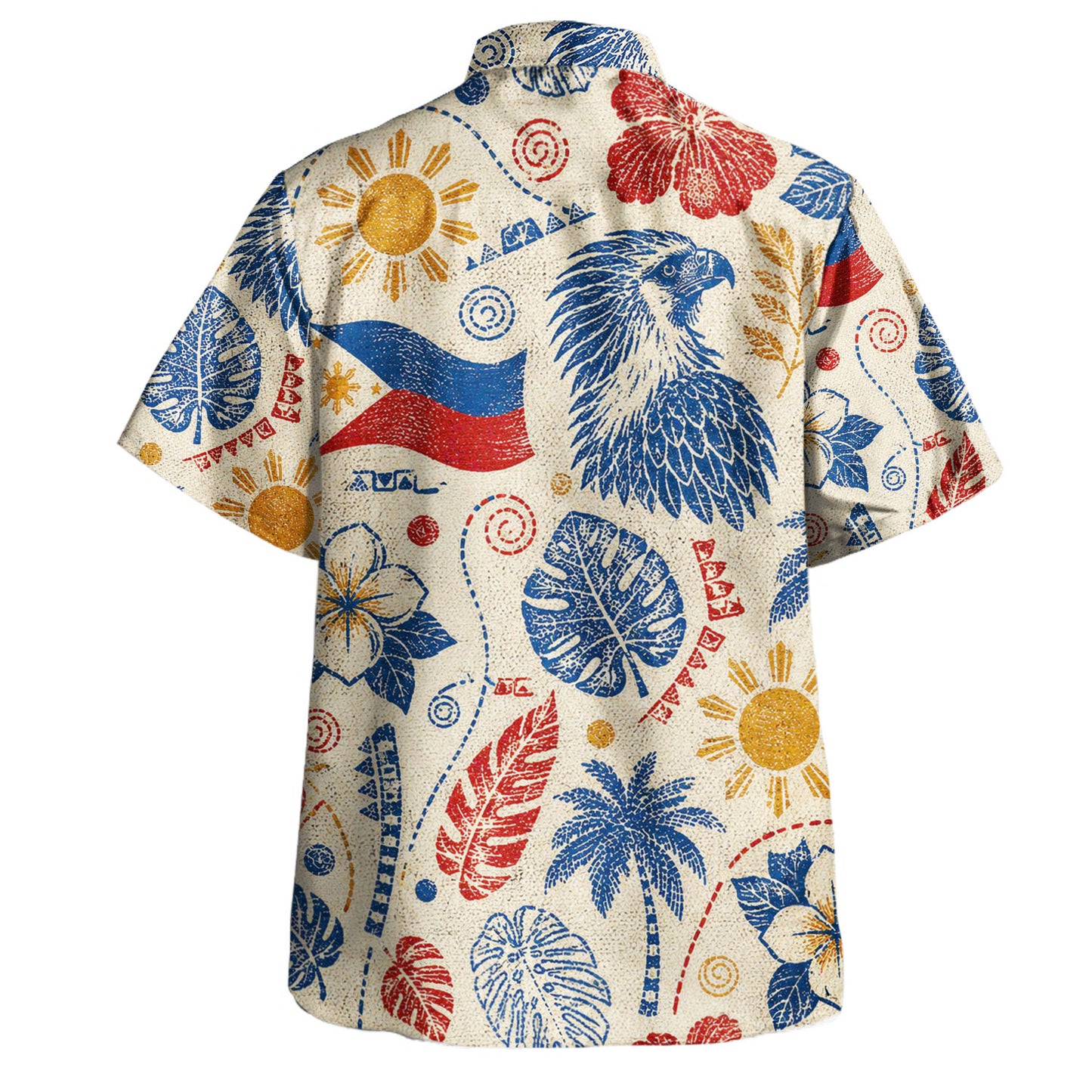 Philippines Filipinos Hawaiian Shirt Eagle Sun Flag Tropical Floral Vintage Stamp Style
