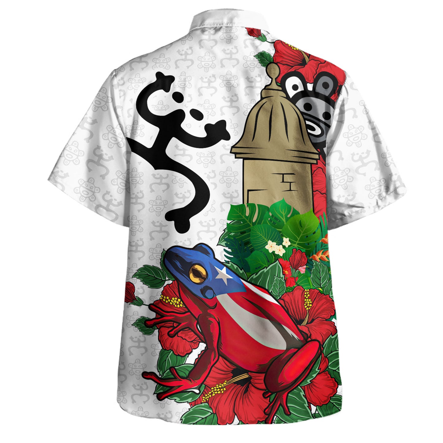 Puerto Rico Hawaiian Shirt Coqui Flag Hibiscus Taino Style