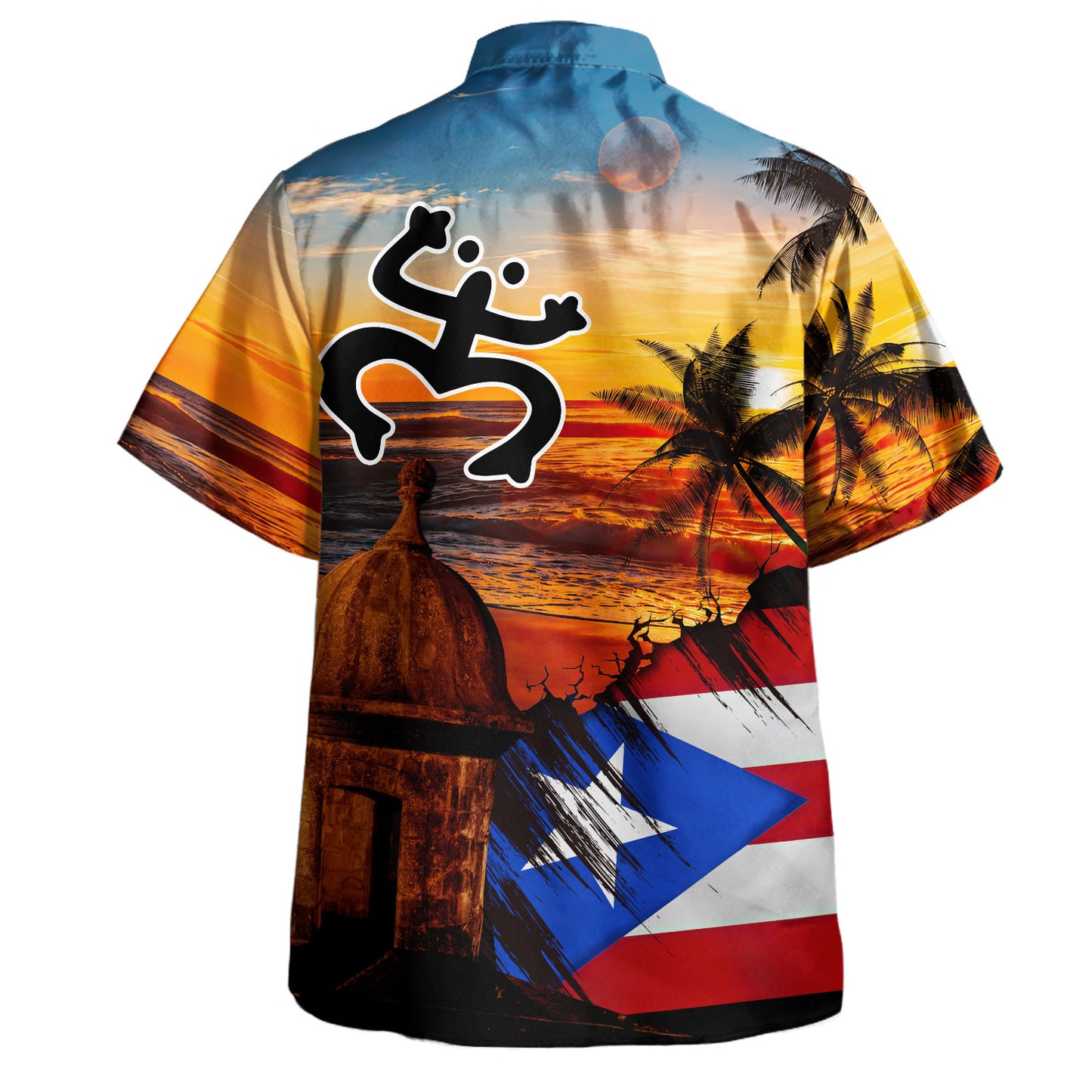 Puerto Rico Hawaiian Shirt Coqui Flag Sunset Beach Style