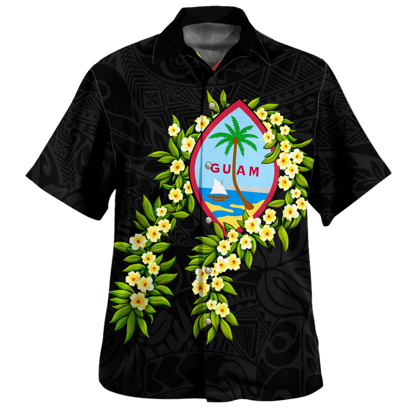 Guam Combo Puletasi And Shirt Tribal Leaf Ti Leaf Lei