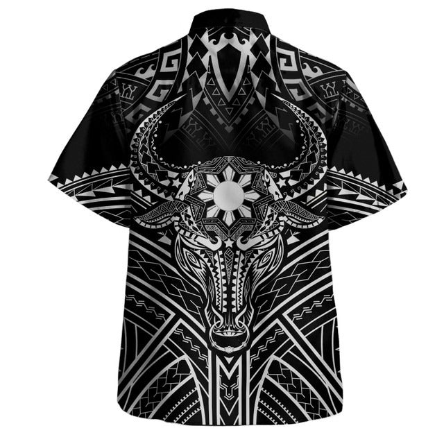 Philippines Filipinos Hawaiian Shirt Tribal Koner Water Buffalo Tattoo White Ver.1