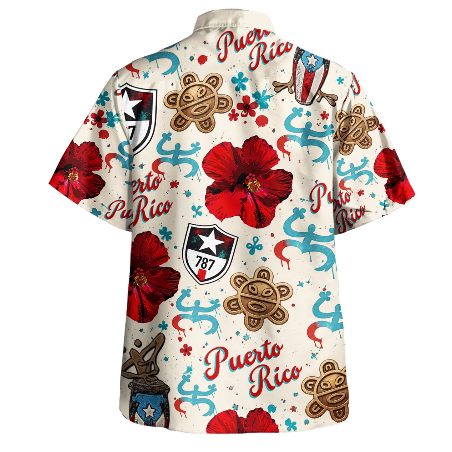 Puerto Rico Hawaiian Shirt 787 Hibiscus Coqui Taino Style