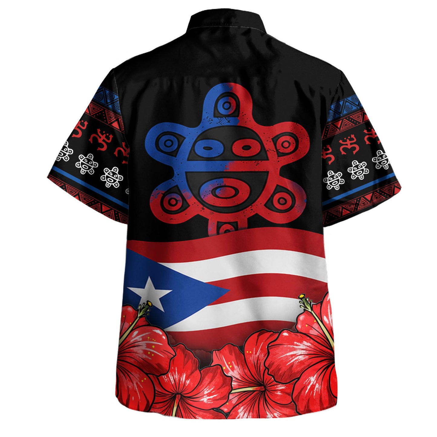 Puerto Rico Hawaiian Shirt Boriken Taino Symbols Flag Hibiscus Style