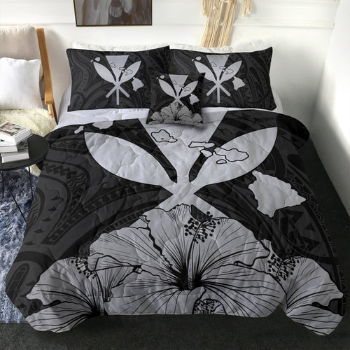 Hawaiian Comforter Kanaka Maoli Hibiscus Polynesian Love Gray