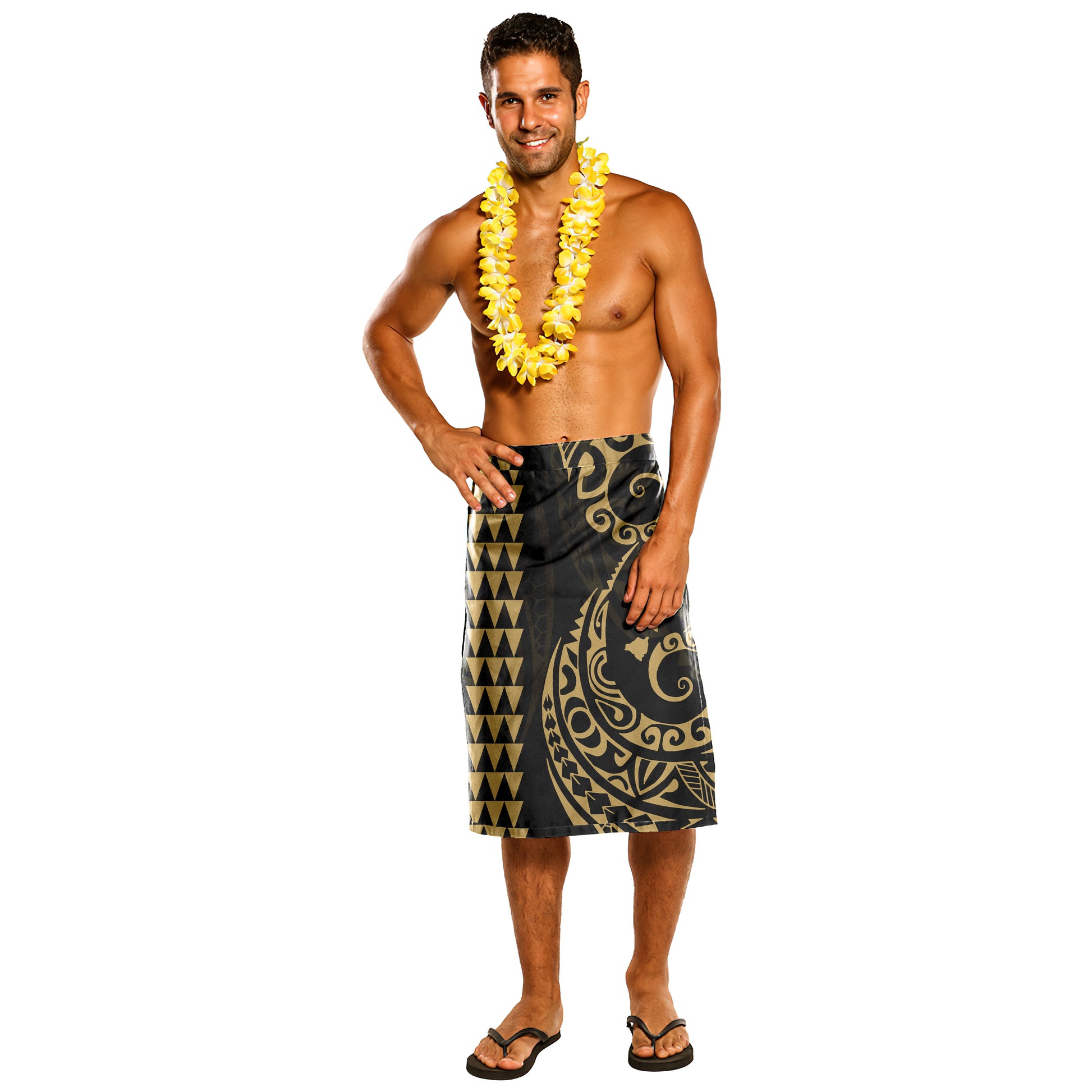 Hawaii Lavalava Hawaiian Map Kakau Golden Style