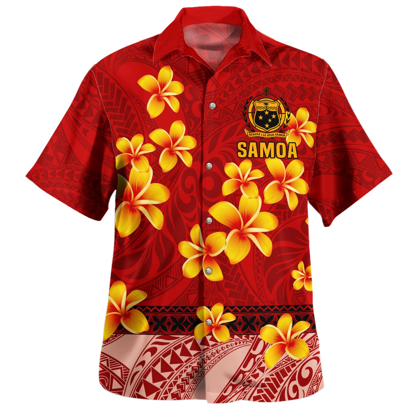 Samoa Combo Short Sleeve Dress And Shirt Plumeria Flower Fabric Design